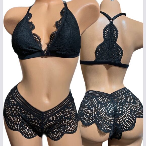Victorias Secret Set Sexy Lace Padded bralette bra M & Shortie panty S black - Picture 2 of 3